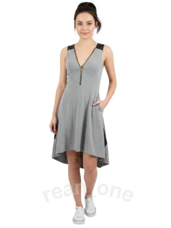 Monteau Dresses & Skirts - Monteau Women's Gray Knit Zippered V-Neckline High Low Hem Dress Size Small